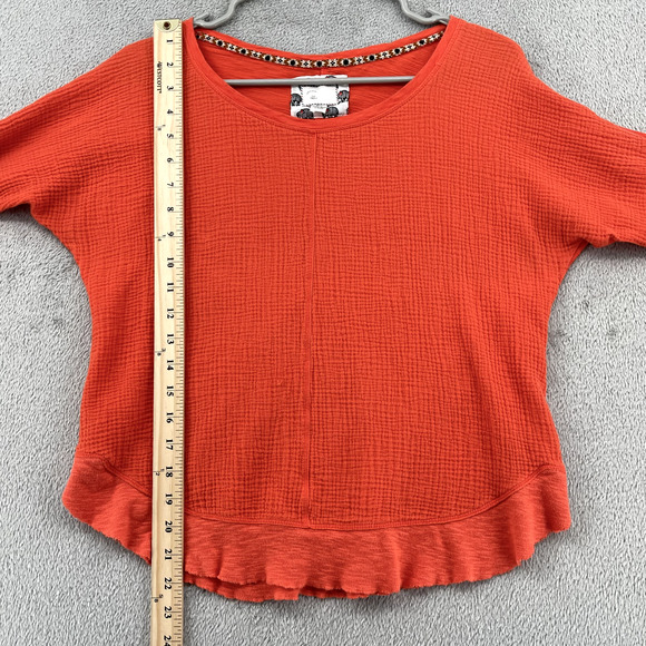 Anthropologie Postmark Top Womens Small Orange Crinkle Gauze Front Raw Edge Boho - Picture 6 of 11